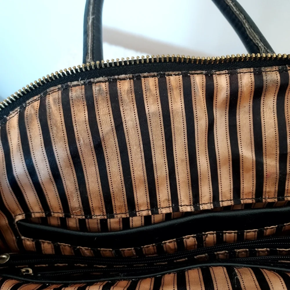 Large Black Tote Purse Bag with faux snake details satin lining - Picture 10 of 16